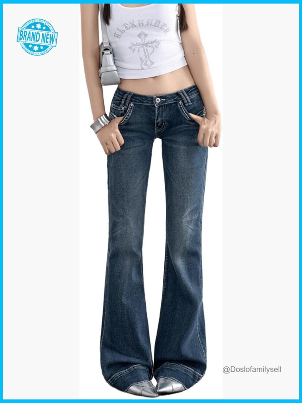 Low Rise Flare Jeans Vintage Y2K Bootcut Baggy Denim Pants Stretch Fabric